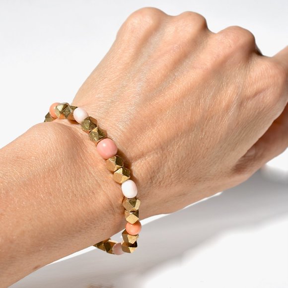 18k Vermeil Natural Coral Stretch Bracelet - Picture 3 of 4